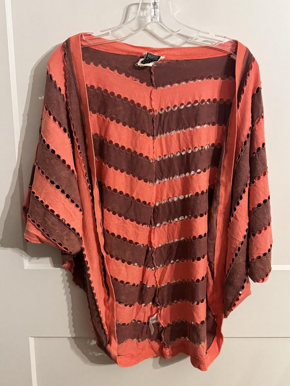 SOUL MIND BREATH LIFE Cardigan Womens Large Orange Striped Open Knit Dolman